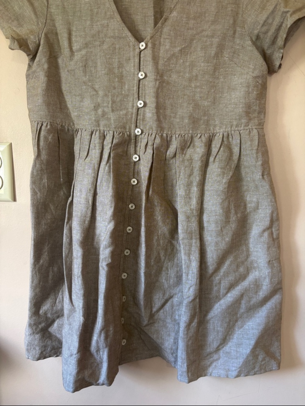 Madewell Olive Branch Linen-Blend Alexandra Button-Front Mini Dress XSP - Picture 3 of 7